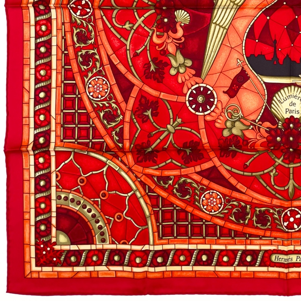 RARE! NOWT Hermes Scarf "Lumbers de Paris" in Red - Picture 9 of 13